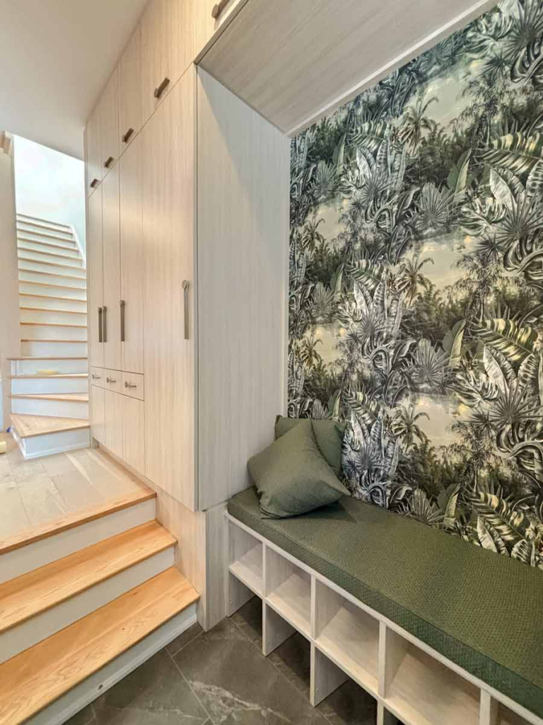 Lovely finished birch mudroom / entryway storage closets. - Milton, Ontario Designed by: Pampa Construction